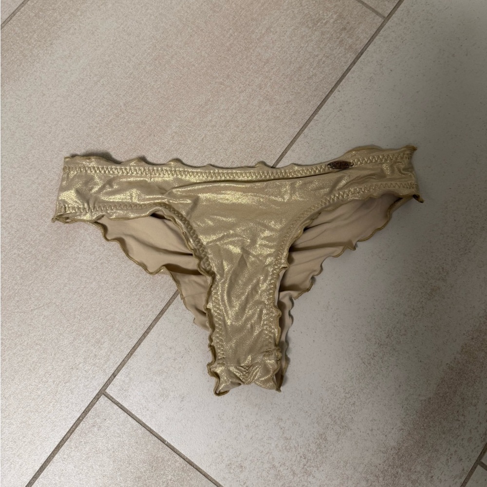 Luli Fama Gold Ruffled Bikini Bottom